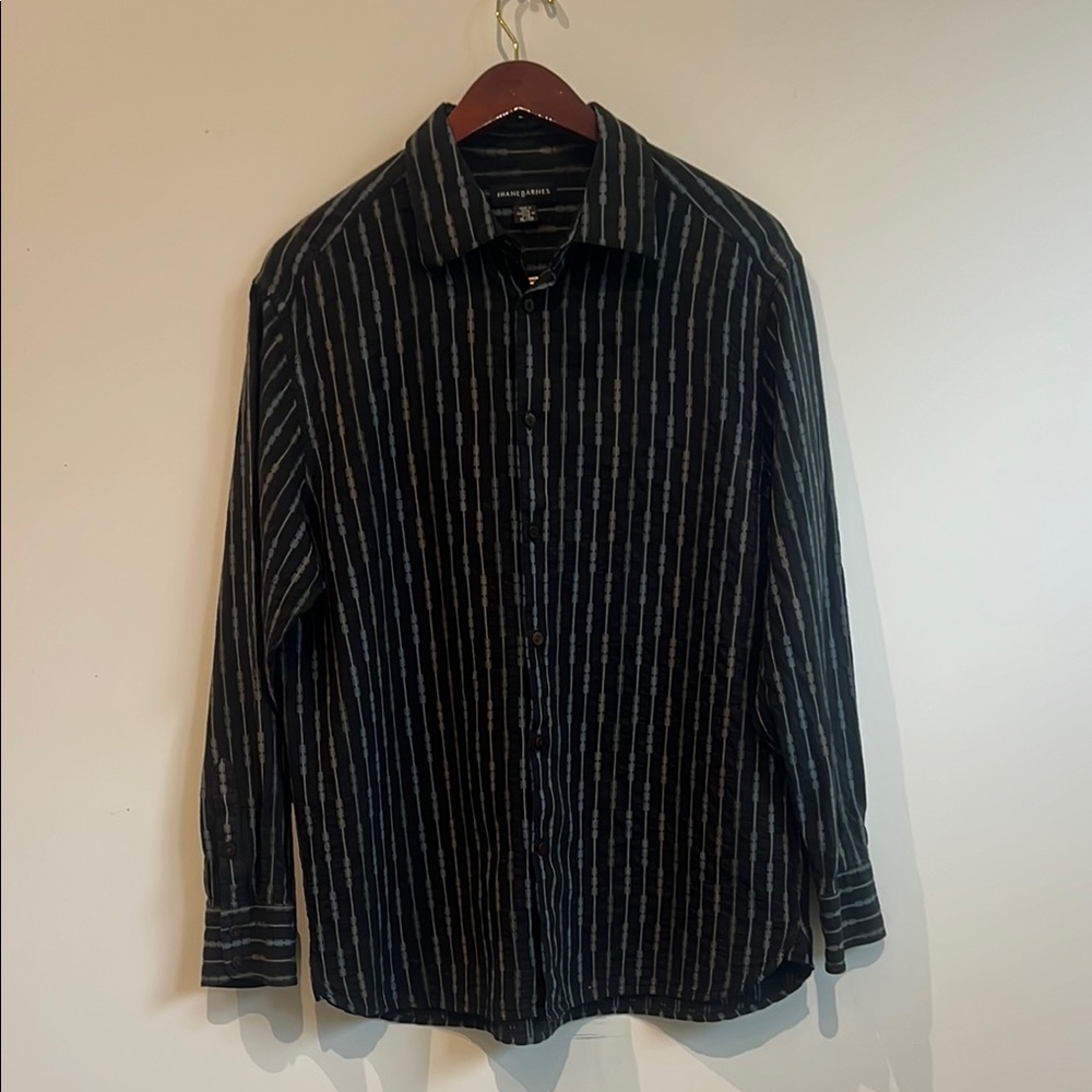 Jhane Barnes Black Casual Button Down Shirt with cool stripes